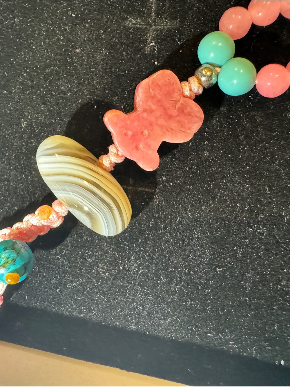Jade & Rhodonite Beaded Keychain Charm - Picture 5 of 8